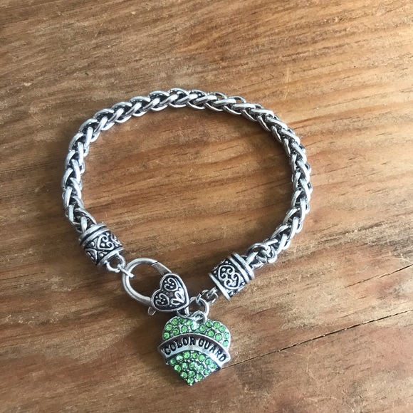 Color Guard Green Rhinestone Heart Rope Bracelet - Picture 3 of 4